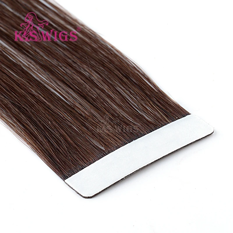 
K.S WIGS Tape In Human Hair Extens Dark Brown 24 Inch German Brown Hair Tape Double Drawn Russian Hair Tape Extens 