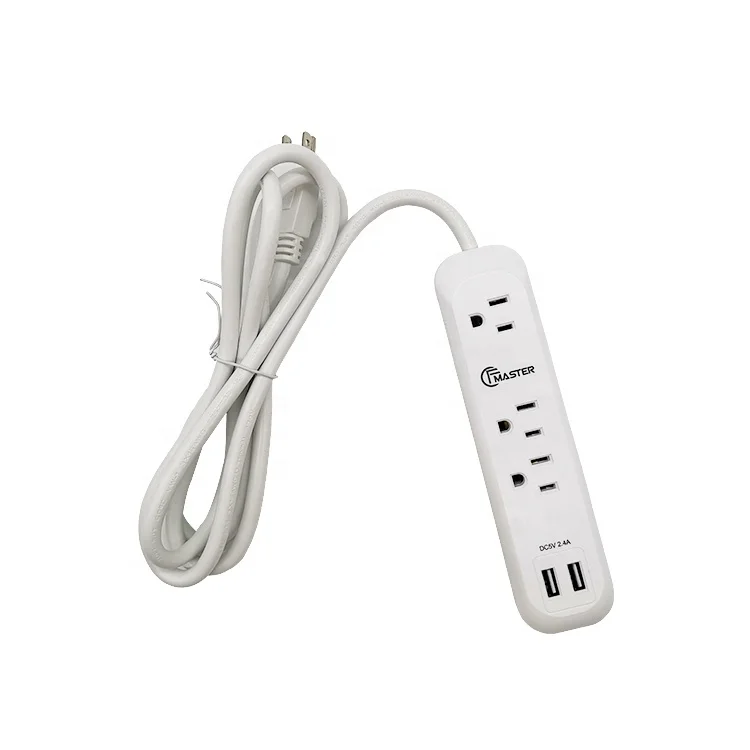 6ft extension 3 outlet  surge protector power socket with USB port