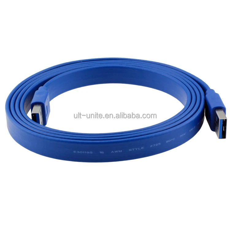 USB3.0 Male Flat Cable Blue OD=2.5*12.1mm L=0.6m
