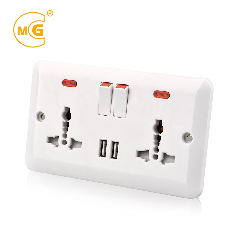Wall multiple UK power 13amp plug socket outlet with USB port