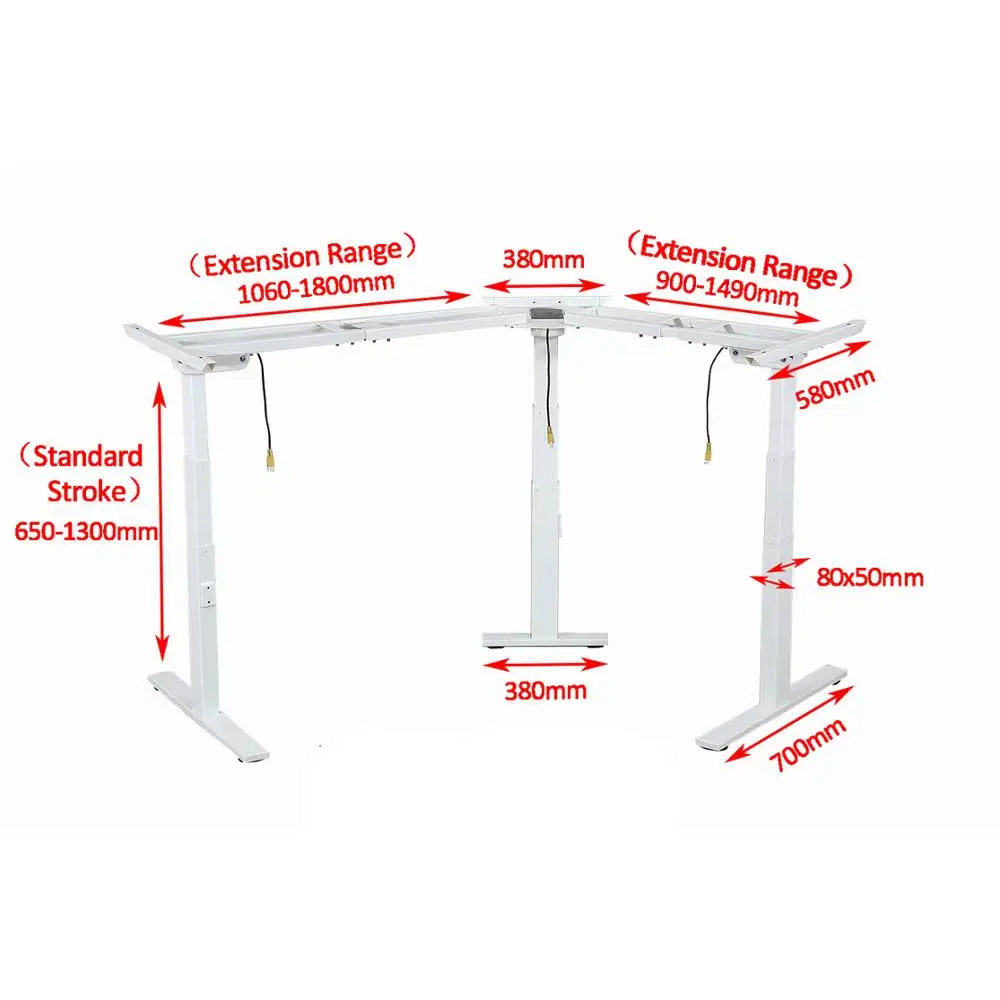 Office motorized auto table legs height adjustable triple motor L shape computer desk office sit to stand table