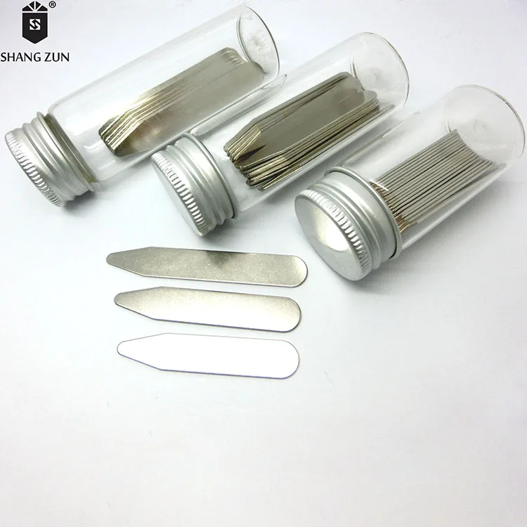 
Hot Sell 30 Pcs Custom design White 201 Stainless steel Collar Stays with 3 Clear Glass Bottle 