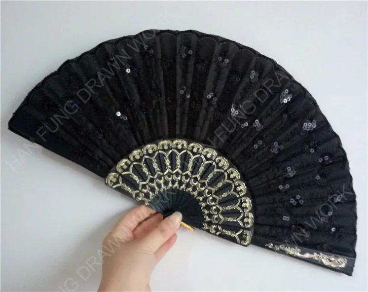 Вышитый ручной пластиковый складной Ручной Веер с блестками