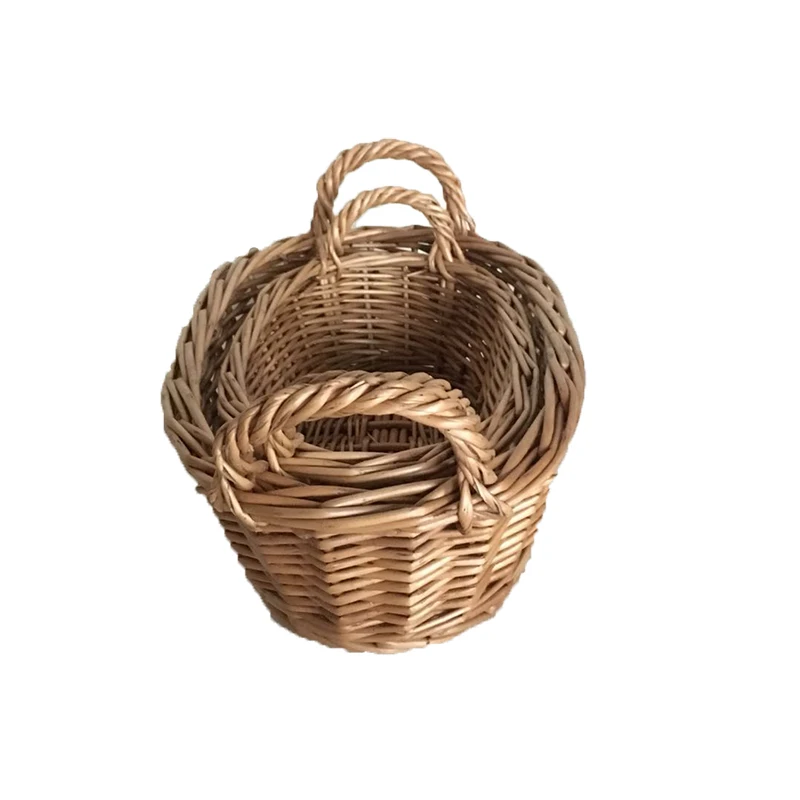 Christmas Gift Round Wicker Storage Baskets With Handle For Sundries Bread Fruit Tray