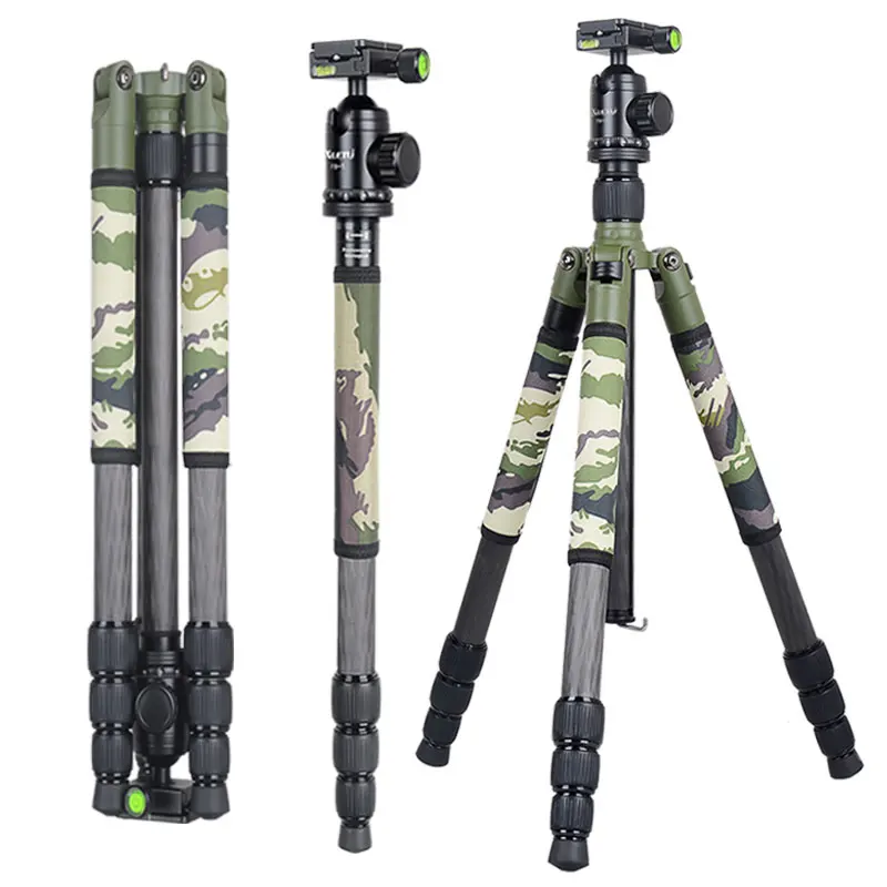 
XILETU T284C+FB1 High quality professional flexible carbon fiber camera tripod Camo hunting tripod 1/4&3/8 General screw 