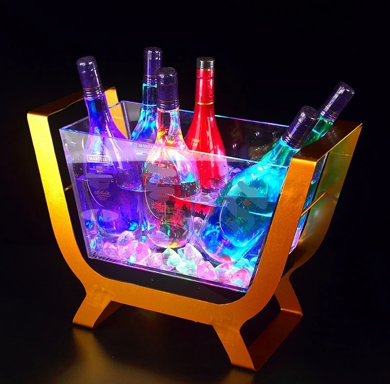 LED lighting golden chargeable champagne rectangular luminous acrylic ice bucket