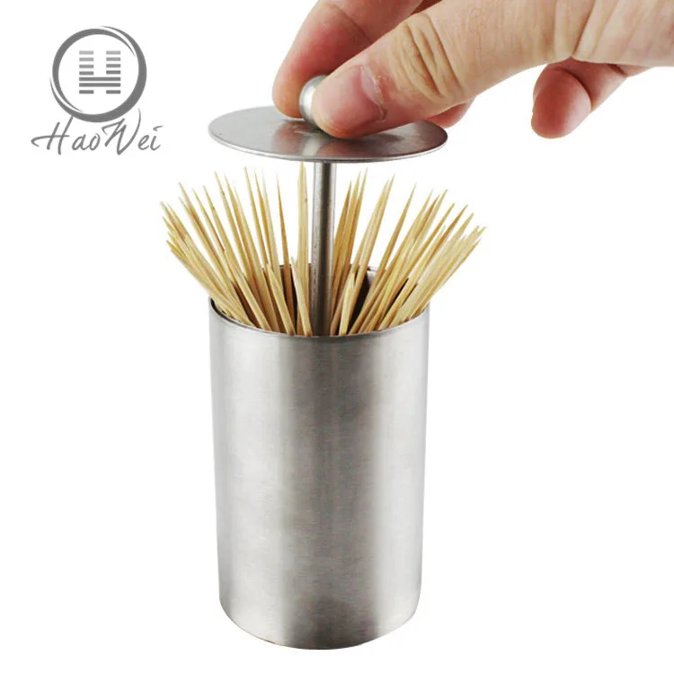 
NEW Round brief Pulling type stainless steel toothpick holder 