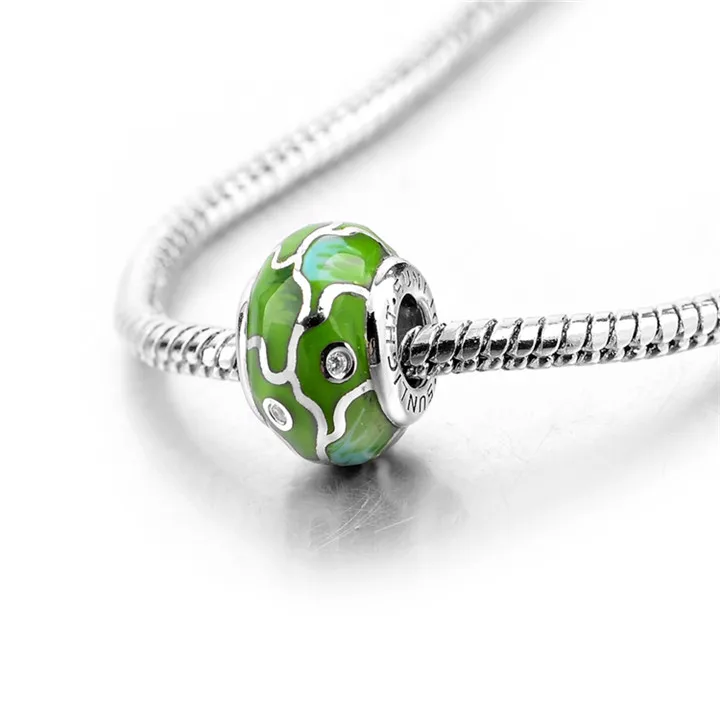 Модные заводской продажи китая покрывания зеленым мяч серебром 925 шарм бусы