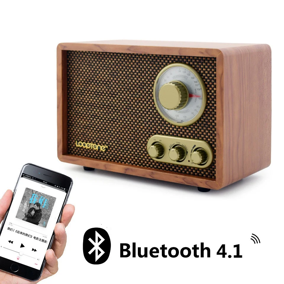 Desonic AM/FM Hi-Fi Radio Vintage Retro Classic Hand-crafted WoodBlueTooth Radio W/ Built-in Speaker Treble&Bass Control