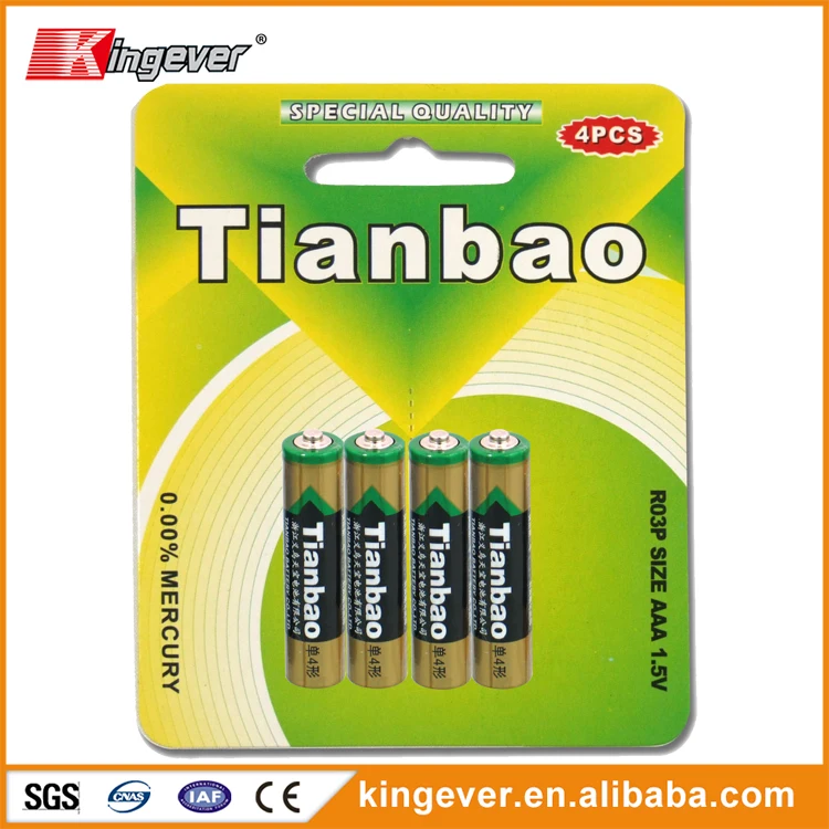 China manufacture Tianbao Brand r03p aaa 1.5v zinc carbon battery
