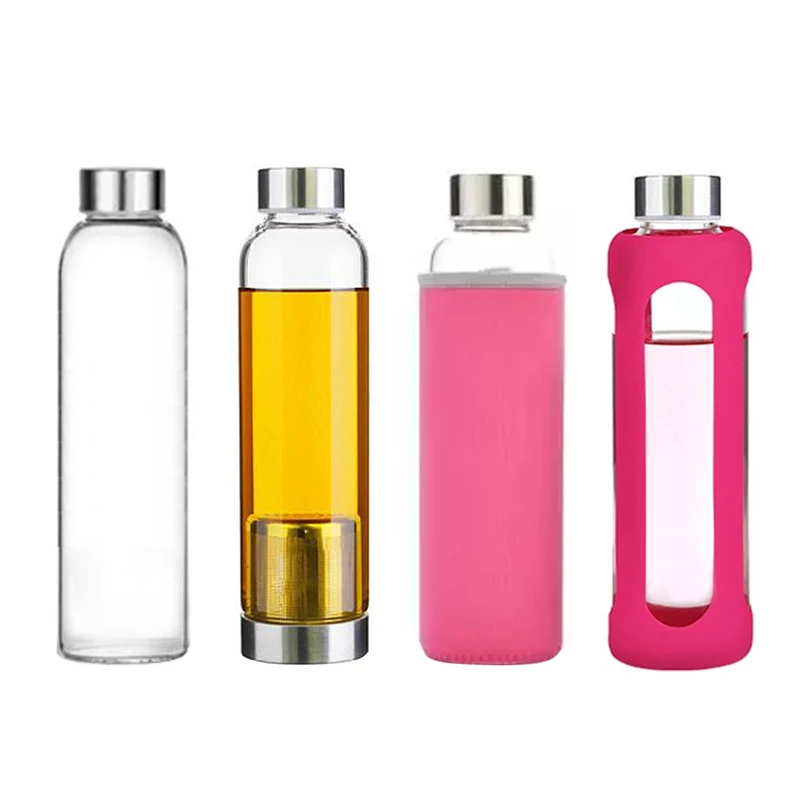 
Leakproof high borosilicate portable stainless steel lid glass water bottle with nylon protective sleeve 