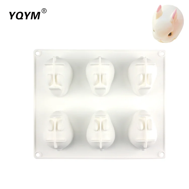 3D Animal Modeling Candy Dessert Molds 6 Cavity Silicone Rabbit Bunny Mousse Cake Mold