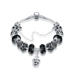 Romantic Siam Murano Glass Metal Beads Bracelet Cross Hollow Crown Shaped Brass Charm Bracelet for Gifts