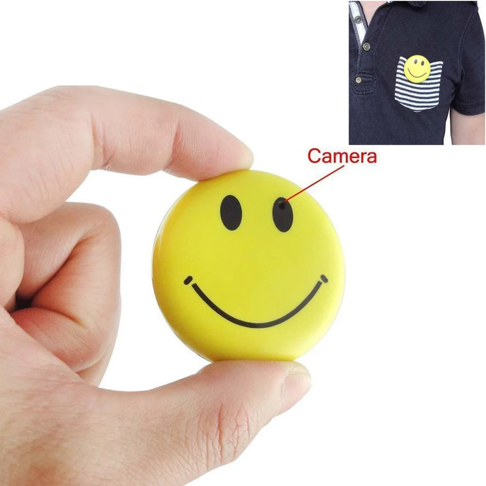 Wearable Mini Camera Video Recorder Super Mni DV Portable Camcorder Smiley Face Badge with Audio Recording Pocket Cam PQ152