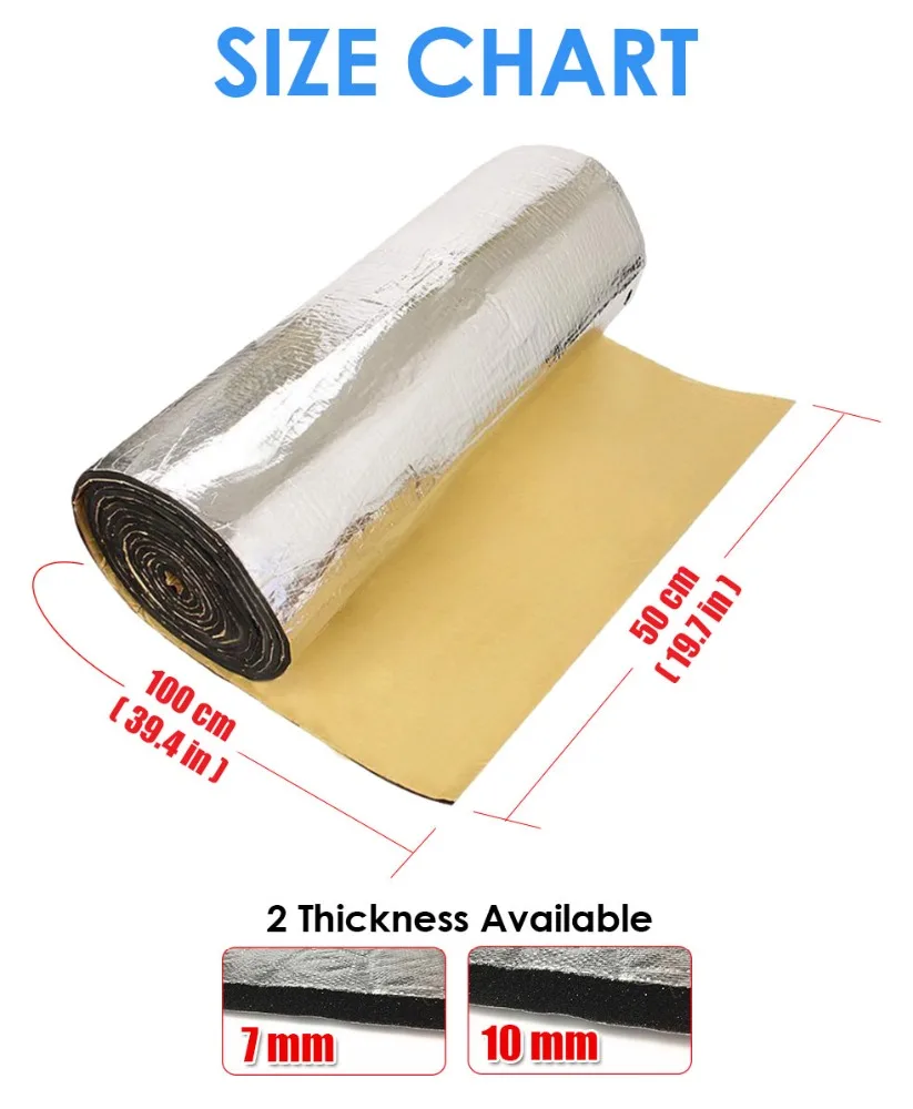 Arrowzoom 50 cm x 100 cm x 7 mm Self-Adhesive Aluminum Automotive Car Sound Deadener Noise Dampening Insulation Mat