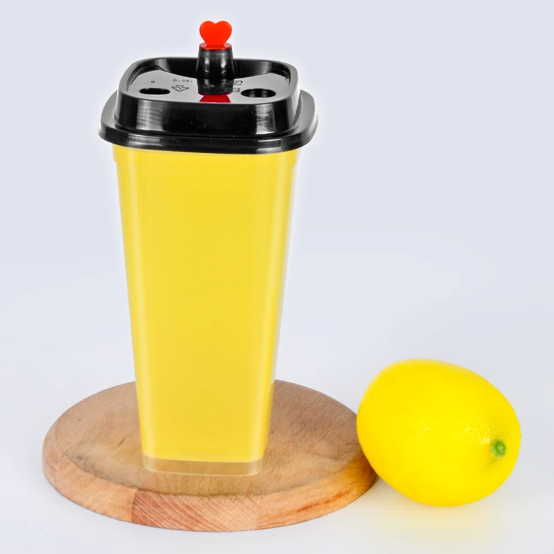 
Square 500ml plastic milkshake PP cup disposable hard boba bubble tea cup pearl milk tea plastic drinking cup 