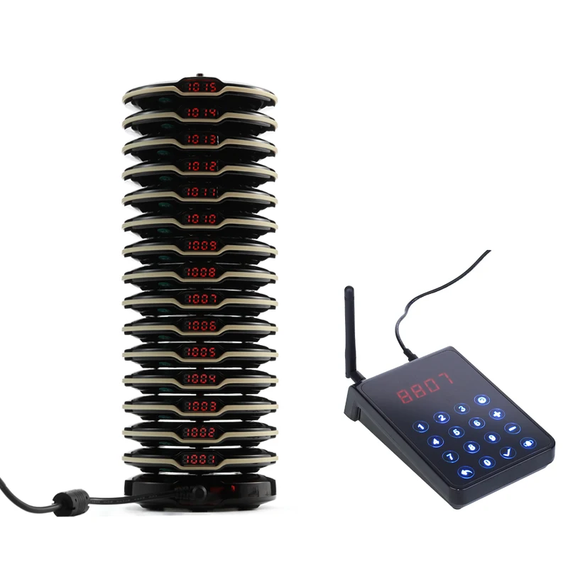 Restaurant Calling Service System Wireless Coaster Pager Equipment 15pc Waiter Table Buzzers Waterproof Long Range