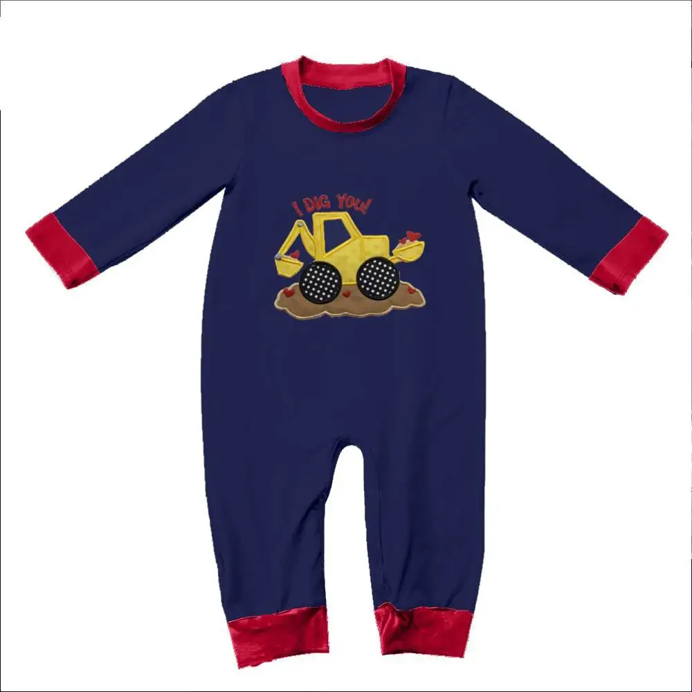 Вязаный хлопковый комбинезон puresun для маленьких мальчиков, одежда на День святого Валентина для маленьких мальчиков, комбинезоны с вышивкой и трактором на День святого Валентина