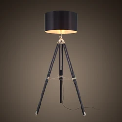 7W e27 european hotel home fabric light shade iron metal industrial vintage wooden floor lamp