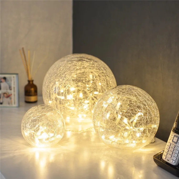 
High Quality Home Party Christmas Decoration Crackle Glass Ball Led Lights 