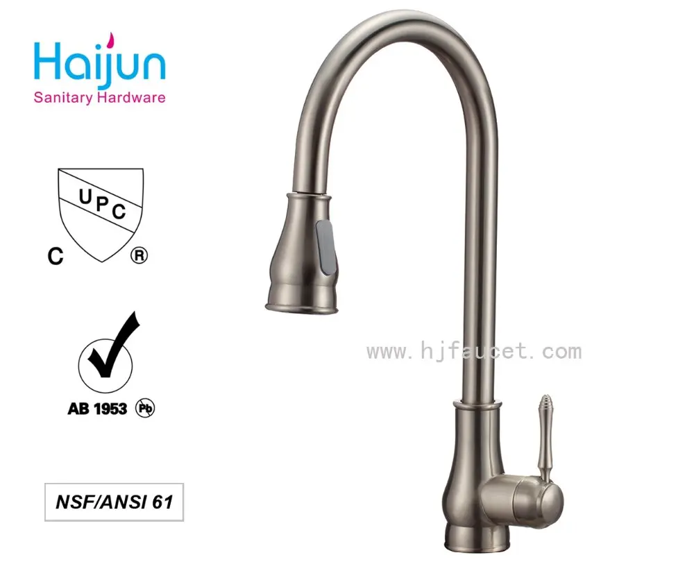 Watermark Tapware Long neck Single Handle Single Hole Brushed Nickle Pull Down Spring Kitchen Sink Faucet