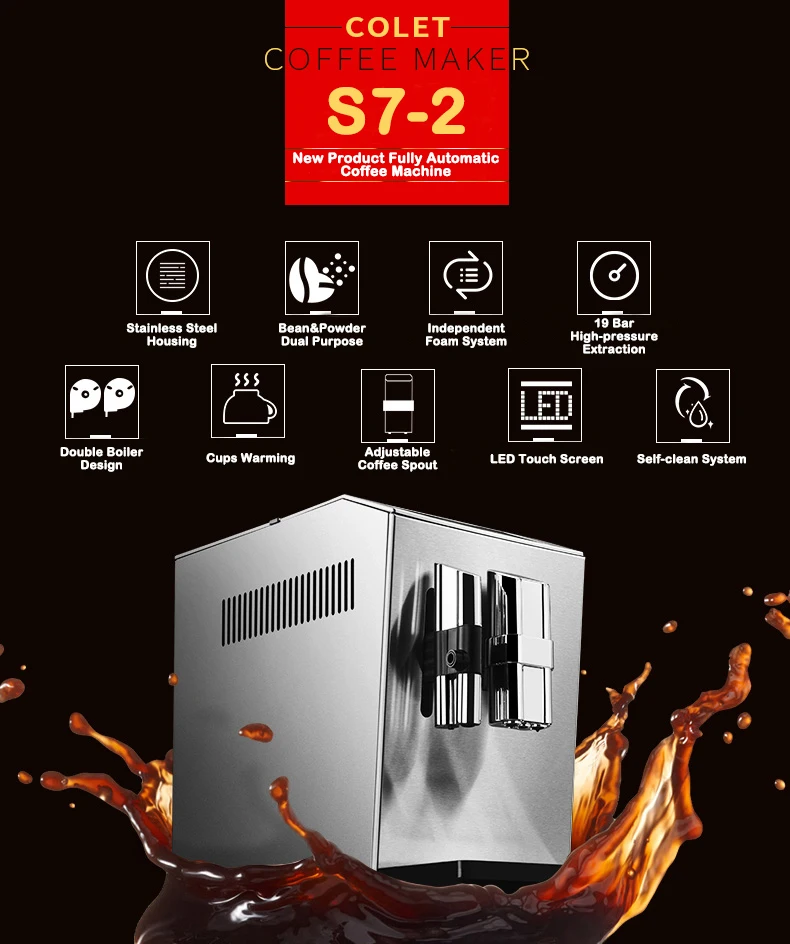 New product S7-2 stainless steel housing one touch cappuccino coffee maker espresso cafe coffee  machine