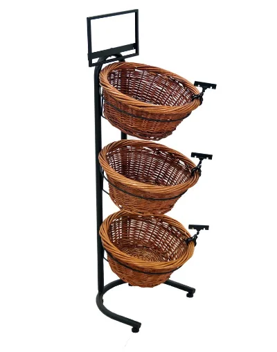 3-Tier 3 Round Willow Basket Display with Sign Frame and Sign Clips shopping mall display basket