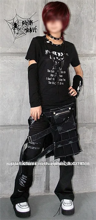 Punkrave гот рок черная длинная юбка- брюки с письмом картины абд оптовая цена k-081