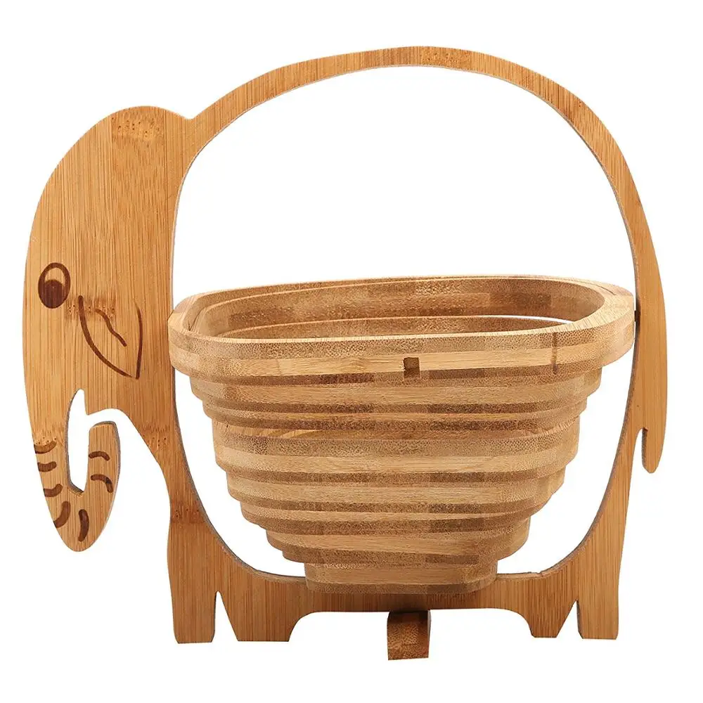 Natural Bamboo Elephant Shape Folding Collapsible Fruit Basket