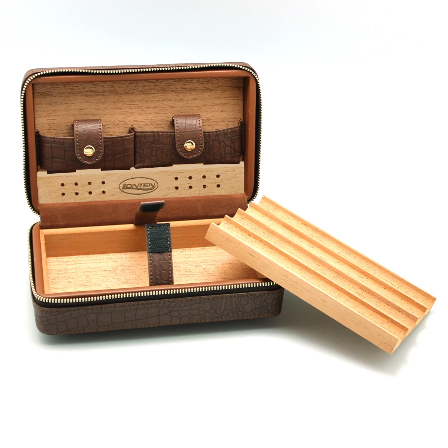 Wholesale Spanish Cedar Humidor Leather Travel Cigar Case