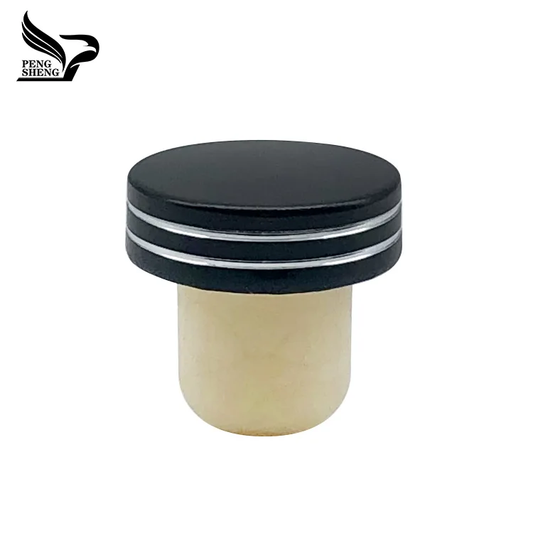 Reusable Red Wine Bottle Stopper Customized High Polymer Bottle Stopper with Aluminum Logo Customized Size Cap Black Accept