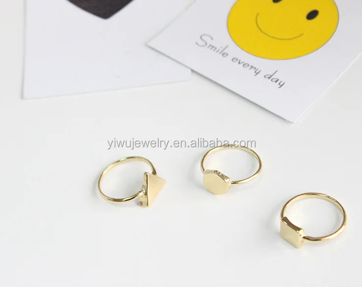 
R794-084 cheap simple gold metal triangle hexagon square ring for girls 