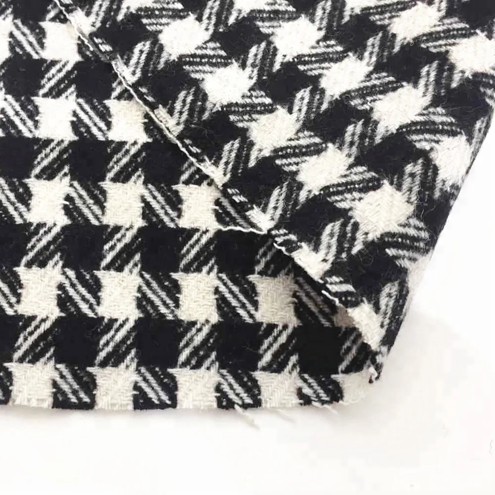 Black and white suit single check plain woven wool fabric in stock