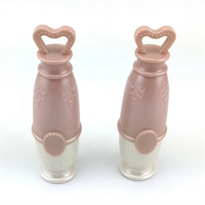 Cute plastic pink heart shape cap lipgloss tubes with brush lipgloss container/ cosmetic packaging for girl