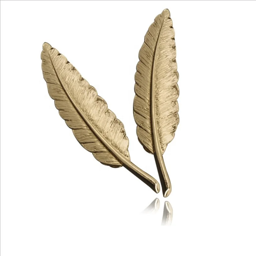 Custom design 10cm*2.3cm gold plated feather alloy brooch