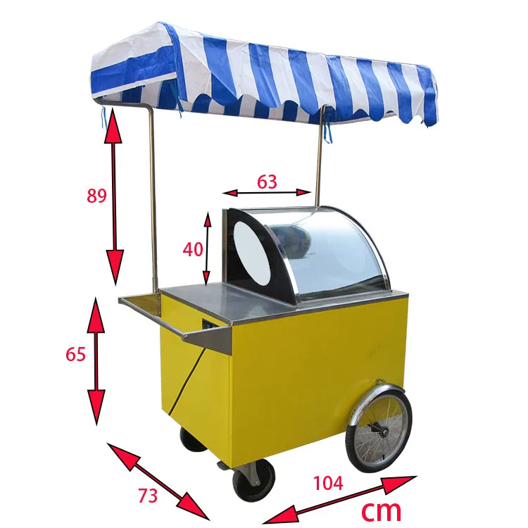 Street Italian Gelato mobile push cart/Popsicle Showcase Freezers bicycle Ice Cream vending cart for sale