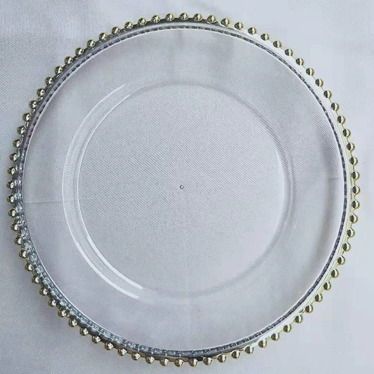 
13inch silver beads clear pp plastic wedding decorative charger plate 