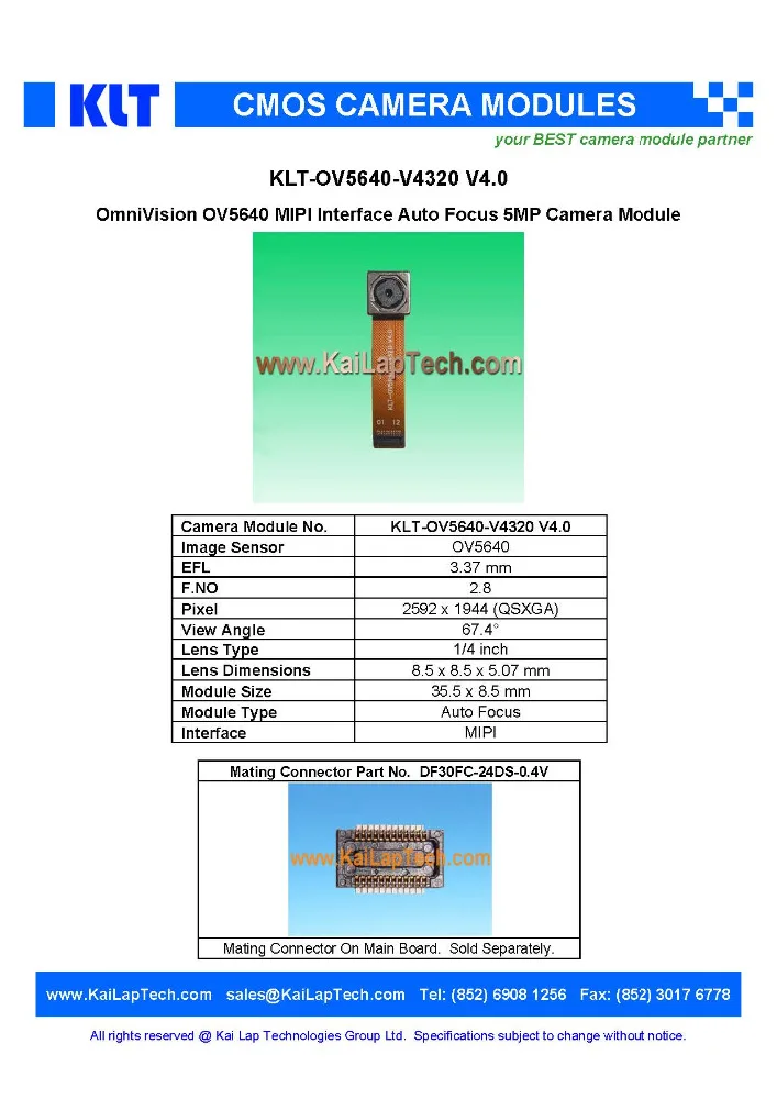 IMX298 IMX278 IMX258 IMX214 IMX135 IMX219PQ IMX179 Sensors Toys KLT Camera Module KLT-OV5640-V4320 V4.0
