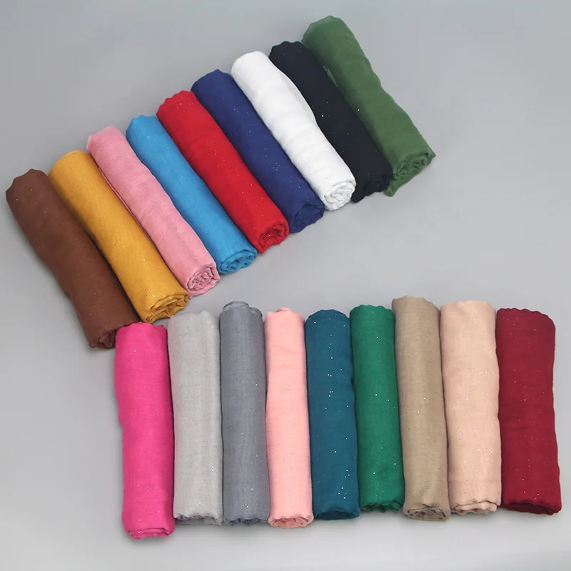Supplier Dealer Amazon Hot Sale Glitter Cotton Scarf Shawl  Viscose Shinning Pure Color Scarf Arabic Dubai Hijab Pashmina