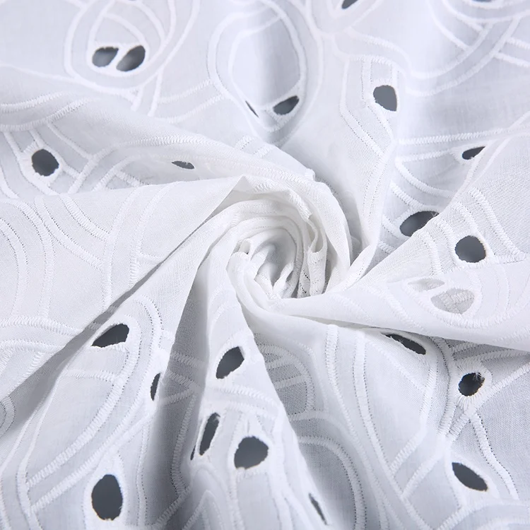 New arrivals combed eyelet voile white cotton embroidery fabric with hole
