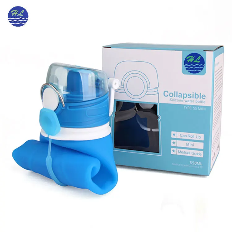 
Portable leakproof 550ml travel sports drinking wholesale silicone collapsible foldable silicone water bottle 
