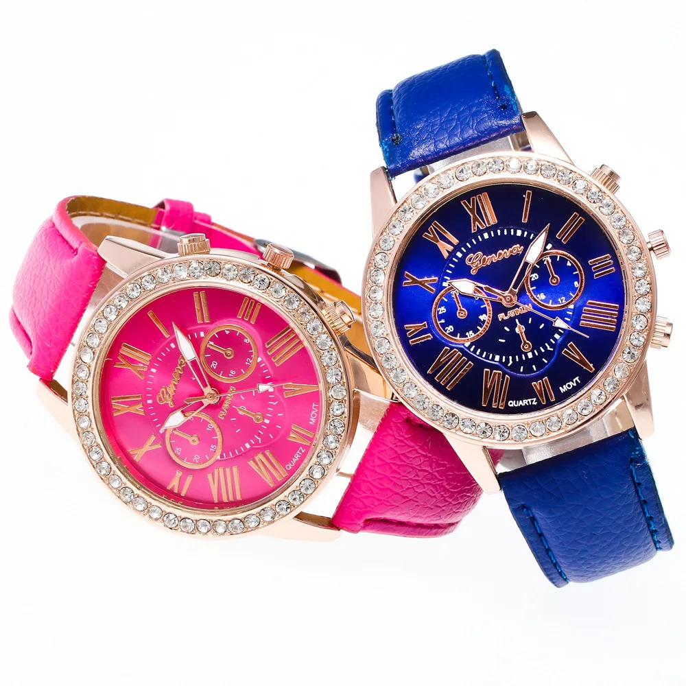 
Luxury Ladies Leather Wrist Watches Western Ladies Fancy Women Watch Made With Crystal women fancy leather watches 