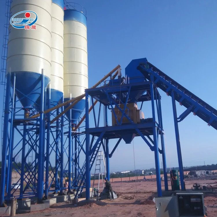 Chinese famous brand full automatic fixed hopper concrete mixer batching plant hzs60