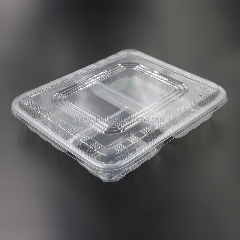 3 Compartment Plastic Food Divider Bento Lunch Box Takeaway Disposable Container with Lid Clear Food Storage Rectangle