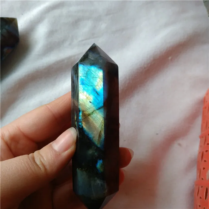 good flashy natural  labradorite quartz crystal wands double terminated labradorite stone points
