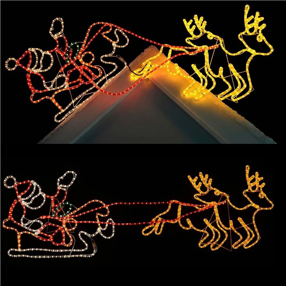Christmas Light Rooftop LED Animated Waving Santa Reindeer with Sleigh Silhouette for Outdoor Lawn Decoration