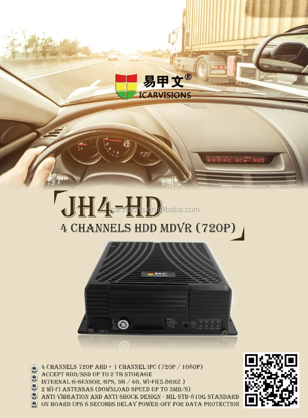 
4G mobile dvr with GPS for 1080P video surveillance for truck for bus,JH4 V2 series 