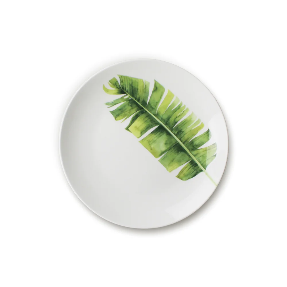 Western Style Tropical Leaves ceramic dinner plate sets, porcelain dinnerware set banana leaf dinner plates