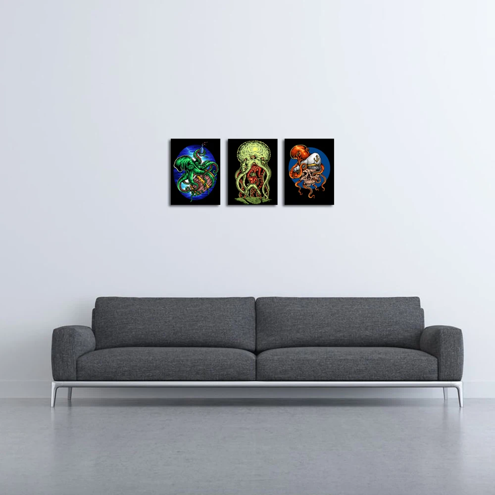 Octopus Tentacles Cool Posters Canvas Prints Beer Barrel Bottle in The Deep Blue Sea Boys Room Decor (12x16inchx3P