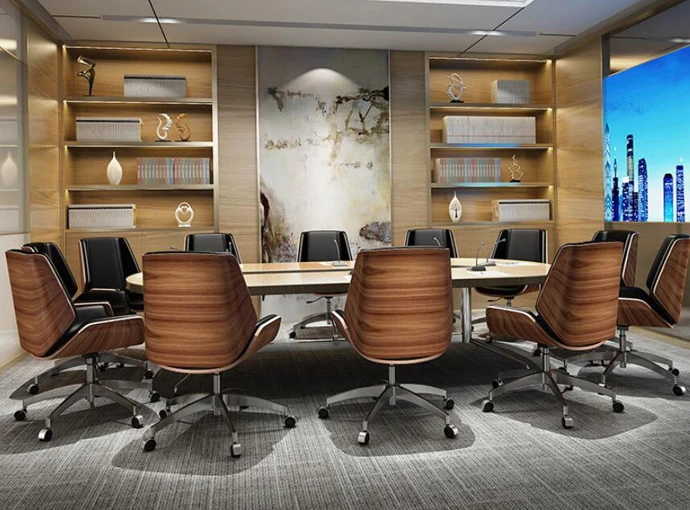 Plywood office leather chair with low back